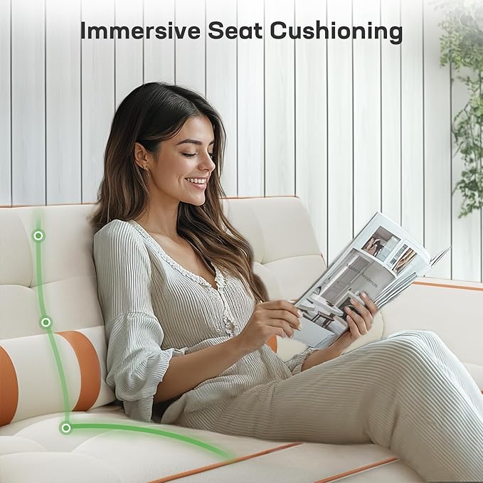 Marsail 3-in-1 Convertible Futon Sleeper Sofa Bed Pull Out Couch with Adjustable Backrest USB Charging &amp Side Pockets Velvet Fabric Sofa Loveseat for Living Room Apartment Ivory White