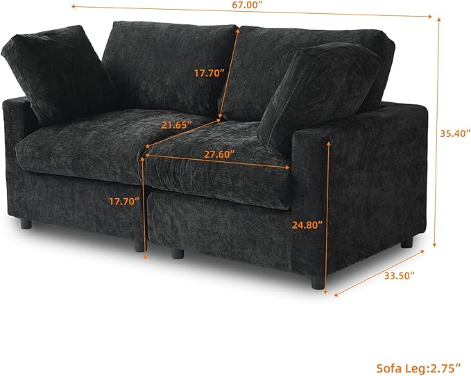 WJShome Cloud Sectional Couches for Living Room67 Convertible Love Seat 2 Seater Modular Sectional SofaDeep Seater Furniture SetsBlack