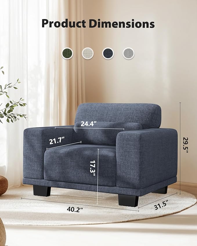 Pipishell Modern Accent Chair Oversized Armchair with Wide Seat Armrests &amp Thick Cushion Reading Chairs Comfy Arm Chair Removable Sofa Cushion and CoverEasy to Install