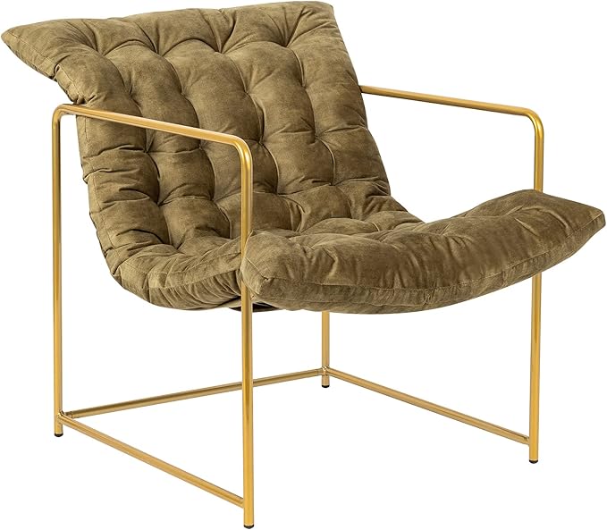 GIA Mid Century Modern Sling Accent Chair for Living Room Bedroom and Office Set of 1 Upholstered in Green Velvet Fabric with Gold Metal Base
