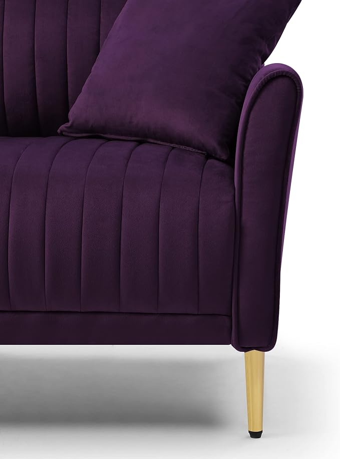 Modern Soft Purple Velvet Living Room Chair Upholstered Accent Armchair Side Chair with Gold Legs