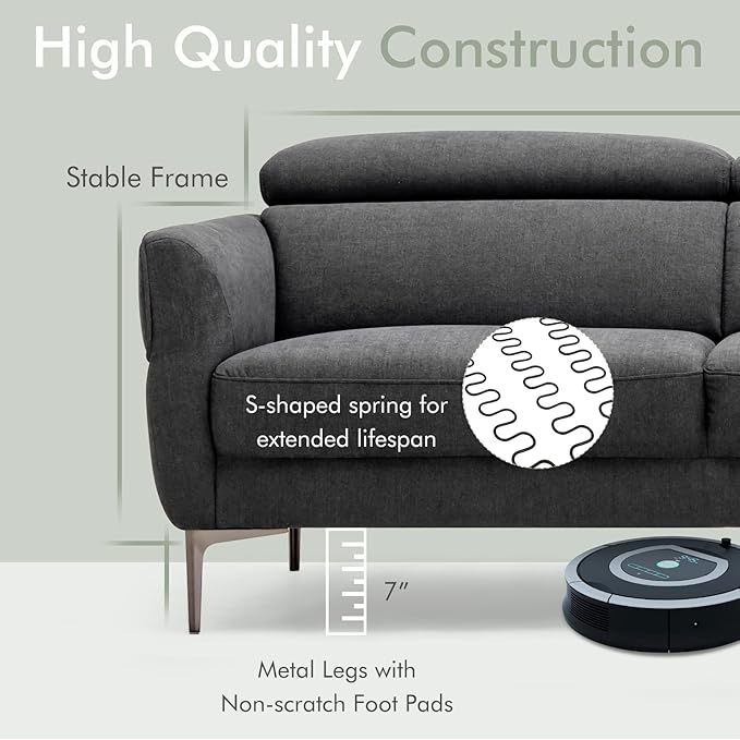 Giantex Couch Upholstered Loveseat with Lift-up Headrest and Metal Legs Comfy Cushion CertiPUR-US Sponge 2-Seat Sofa for Living Room Apartment Studio Condos (Loveseat Gray)