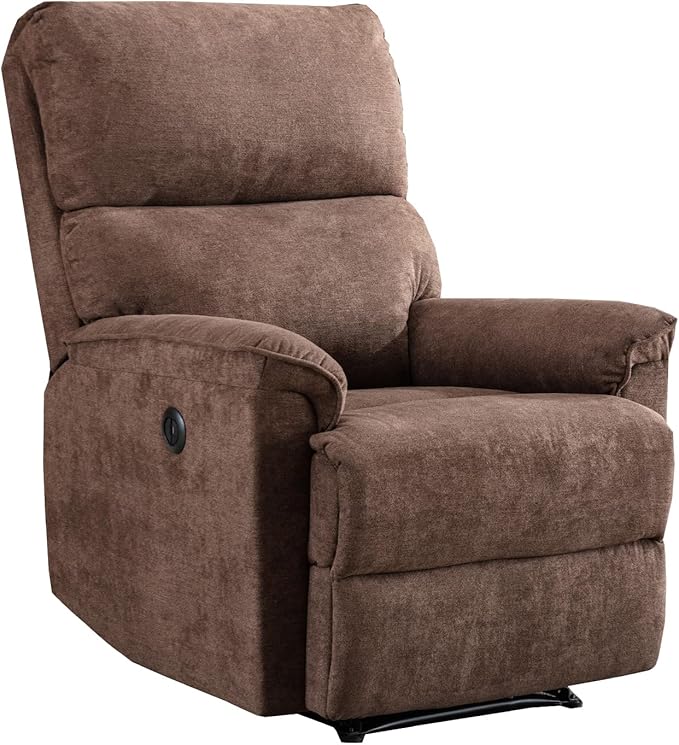EBELLO Power Recliner Chair Electric Recliner Breathable Fabric Single Overstuffed Recliner Sofa with USB Charge Port for Elderly Living Room Bedroom Brown