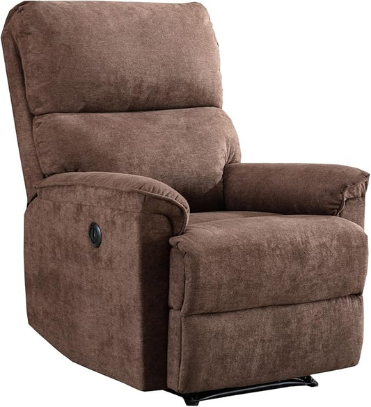 EBELLO Power Recliner Chair Electric Recliner Breathable Fabric Single Overstuffed Recliner Sofa with USB Charge Port for Elderly Living Room Bedroom Brown