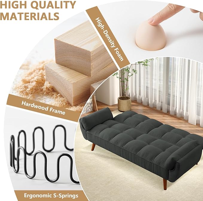 75 Convertible Futon Sofa Bed Sleeper Couch Bed with Adjustable Backrest Small Couches for Small Spaces Living Room Bedroom and Office (Dark Gray)