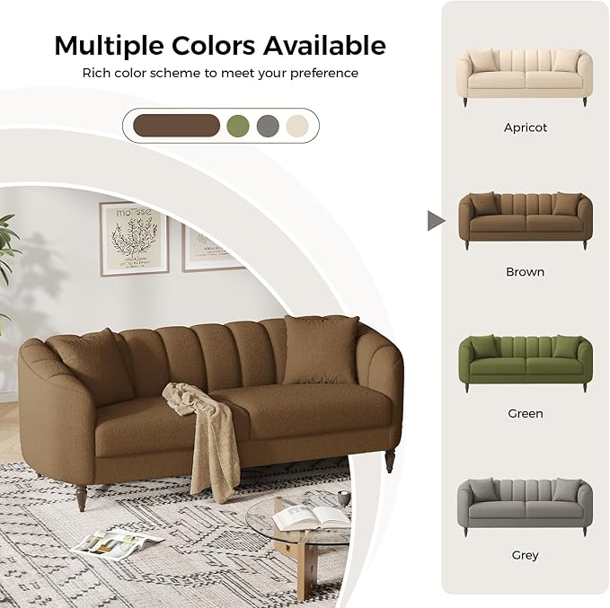 82 Inch Loveseat Sofa Modern Couch and Sofa Curved Petal Design Furniture Sturdy and Easy Installation Small Sofa for Living Room Bedroom Office and Apartment Terry Fleece Fabric Brown