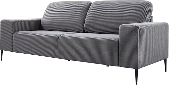 AMERLIFE 89 Modern Sofa Couch 3 Seater Deep Seat Sofa for Living Room Comfortable Corduroy Couch with Extra Deep Cushions Grey
