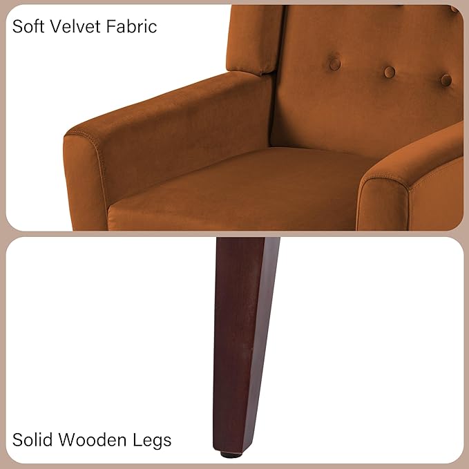 Accent Chair Modern Velvet Arm Chair for Living Room Bedroom Comfy High-Resilient Sponge Reading Chair for Small Spaces-Velvet Orange Set of 1