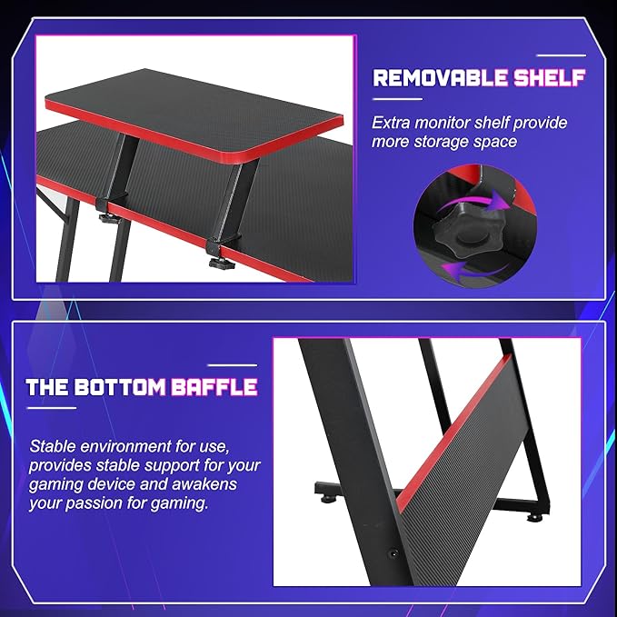NChanmar L Shaped Gaming Desk with Monitor Riser Stand Home Office Corner Desk for Studying Working Large Desktop Black