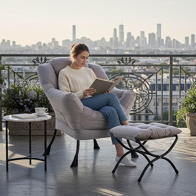 Tiita Modern Lazy Chair with Ottoman Large Accent Armchair Leisure Sofa Armchair with Footrest for Bedroom Living Room and Dorm Rooms