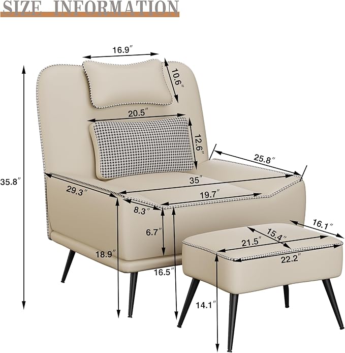 ALISH Modern Accent Chair with Ottoman Upholstered Chair and Ottoman Set Comfort Single Sofa Chair with Removeable Cushion for Living Room Bedroom(Green)