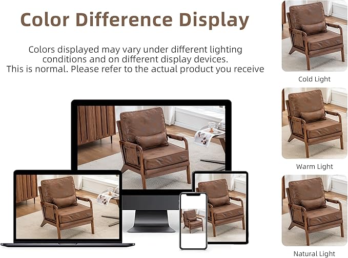 Mid Century Modern Accent Chair with Triangular Raising PadUpholstered Armchair with Solid Wood Frame &amp Soft Cushion for Living RoomBedroomBelconySunroomBrown