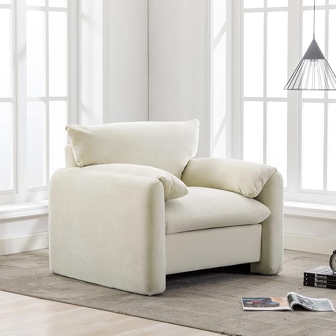 37'' Wide Chenille Oversized Armchair - Modern Accent Chair Cream Reversible Bread-Style ArmrestsComfortable Seating for Living Room &amp Bedroom Furniture Reading Chair (Cream)