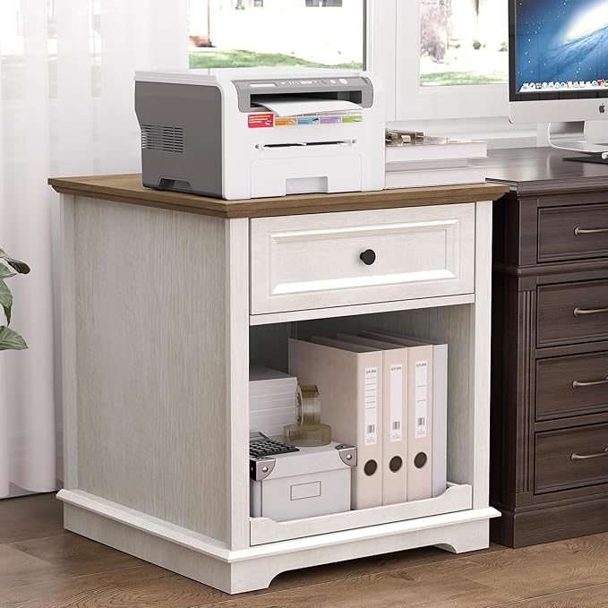 Lateral File Cabinet 3 Drawer File Cabinet with Charging Station Printer Stand with Open Adjustable Storage Shelves Lateral Filing Cabinet for Home Office