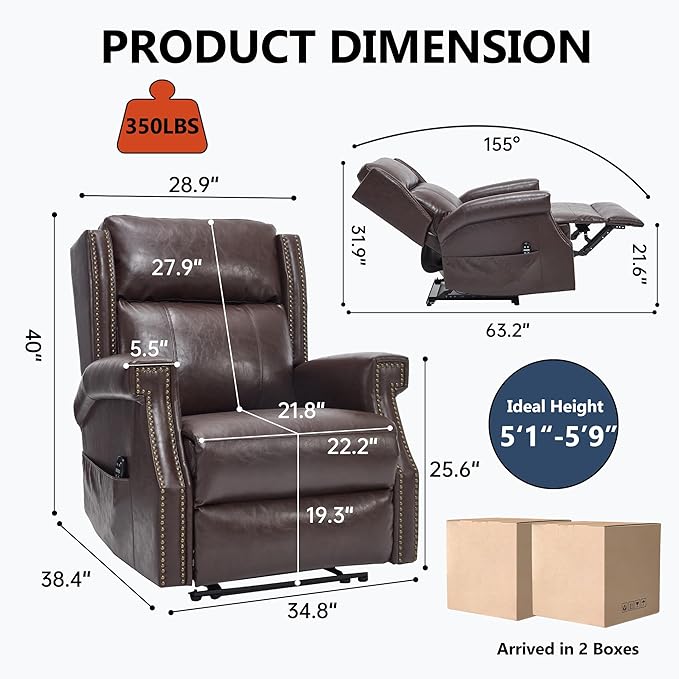 KEIKI Oversized Recliner Chair Manual Leather Recliner Chair with 8 Vibration Back Massager and Heating for Living Room Rocking Chaise Lounge Chair Indoor Antique Brown