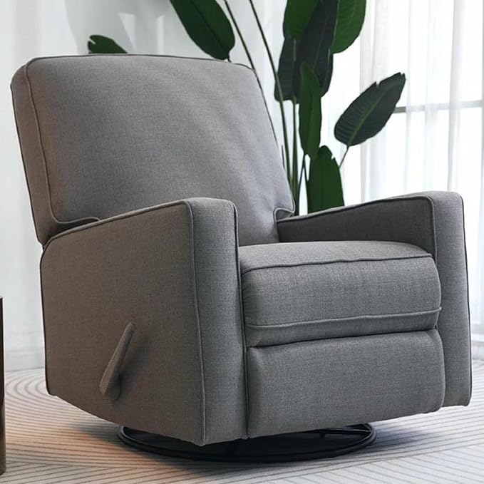 Harkawon Swivel Rocker Recliner Chair Glider Rocker Recliner Rocking Chair Nursery Fabric Chair with High Back Deep Seat for Living Room Bedroom (Dark Grey)
