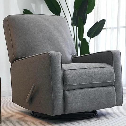 Harkawon Swivel Rocker Recliner Chair Glider Rocker Recliner Rocking Chair Nursery Fabric Chair with High Back Deep Seat for Living Room Bedroom (Dark Grey)
