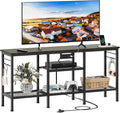 Furologee TV Stand with Power Outlets Entertainment Center with Open Storage Shelves for TVs up to 55 Inch Media Console Table with Soundbar Shelf for Living Room Bedroom Black Oak