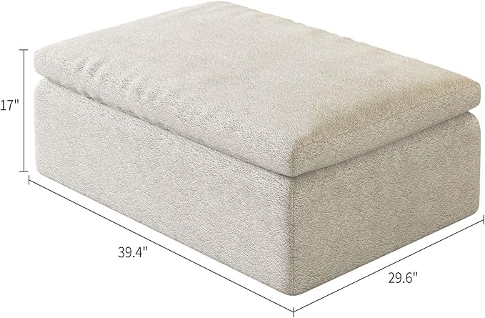 39.4 Oversized Ottoman Foot Rest for Sectional Couch Movable Cloud Rectangle Ottoman with Memory Foam and Soft Teddy Fleece Modular Pouf No Assembly Required Non-Slip Bottom (Beige)