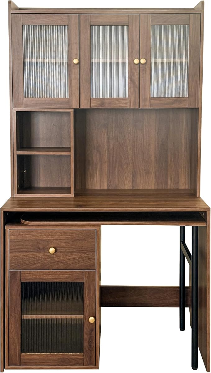 Modern Home Office Computer Desk with Hutch Office Table with Drawers and Storage CabinetMDF+Wood Study Desk for OfficeStudy Room