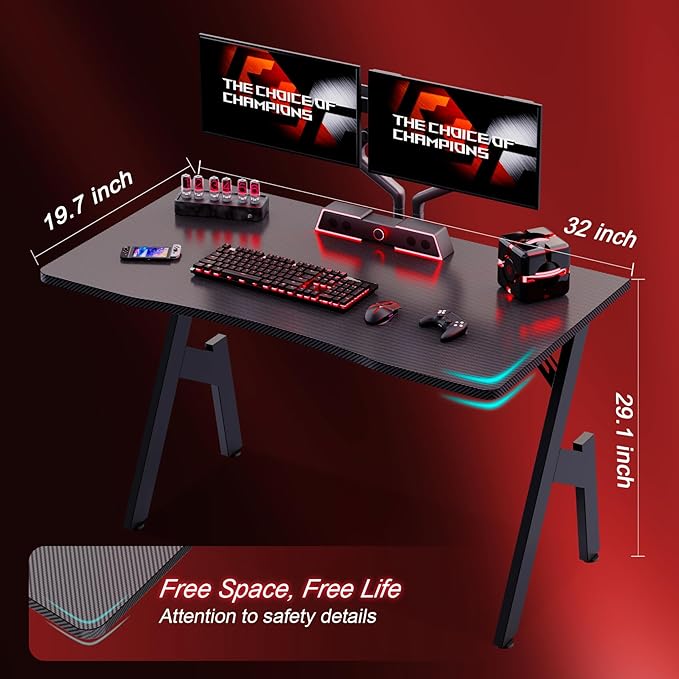 HLDIRECT 32 Inch A-Shaped Gaming Desk with Carbon Fibre Surface - Ergonomic PC Workstation for Home Office &amp Simple Gaming