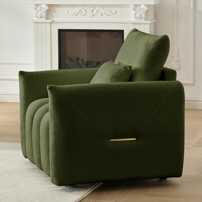 Green Oversized Armchair Teddy Cloud Sofa Couch Comfy Upholstered Sherpa Couch with Pillow Modern Deep Seat Single Accent Chair for Living Room Bedroom Office Apartment (Green)