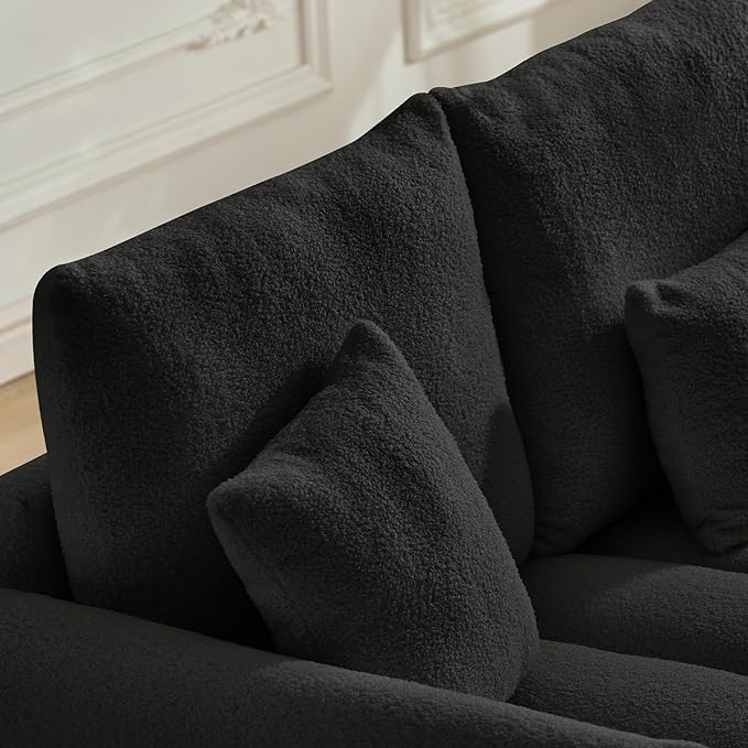 2 Piece Cloud Couch and Chair Set for Living Room Comfy Plush Teddy Sectional 3-Seater Couches with Pillows and Back Cushions Modern Deep Seat Oversized Sofa for Bedroom Apartment Black