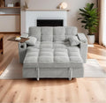  Large Size Convertible Sleeper Sofa BedPolka dot Velvet Pull Out Futon Couch with Storage handrails &amp Rotating Side TablesConvertible Sofa Couch for Living RoomRV (Light Gray)