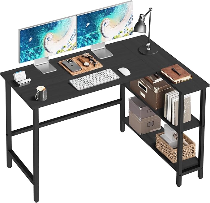 43Inch L Shaped Desk Computer Desk with Reversible Storage Shelves Corner Desk Gaming Desk Home Office Desk Study Desk Writing Table for Home Office Small Space (43 Inch)