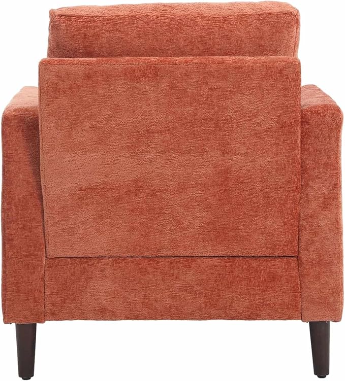 Wood Frame Armchair Modern Accent Chair Lounge Chair for Living RoomTufted Club Chair Mid Century Modern Arm Chairs with Studded Solid Wood Frame for Bedroom Reading (Orange Chenille)