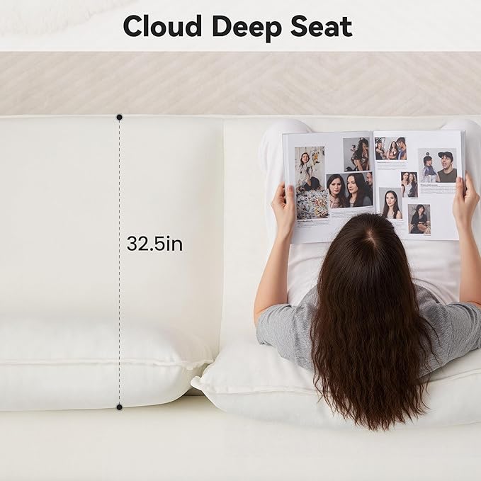 89 Cloud Boneless Loveseat Sofa Couch Deep Seat Love Seat Sofa with Lumbar Pillow 2-Seater Compressed Couches for Living Room Chenille White