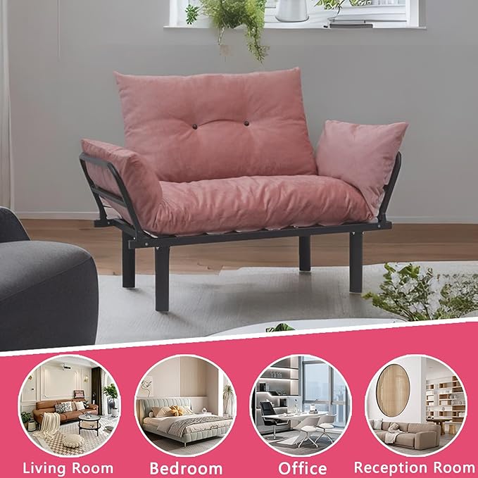 49 Mini Couch with Mattress Included Small Loveseat Sofa Chair for Small Space Oversized Accent Chair and a Half Metal Frame (Pink)