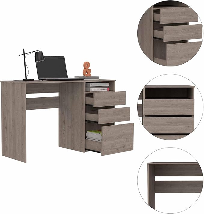 Penau Computer Desk with 3 Drawers and 1 Shelf Light Grey Finish Ideal for Home Office or Remote Learning Compact Design