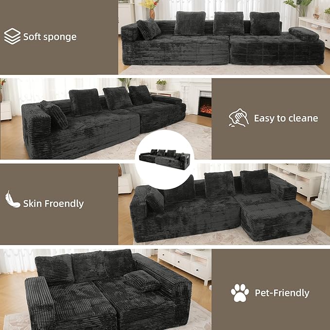 126 Modular Sleeper Couch Sectional Couches for Living Room Ergonomic Memory Foam Sleeper Sofa Oversized Loveseat Sofa Bed Bedroom Apartment Office | Ergonomic No Assembly Required