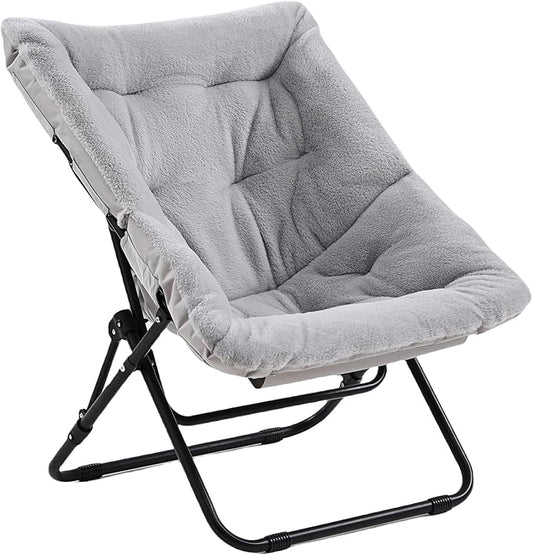 Comfy Folded Chair Soft Faux Fur Oversized Folding Accent Chair Flexible Lazy Chair for Adults Kids Metal Frame Moon Chair for Dorm Room Bedroom Living Room