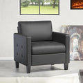 STHOUYN Accent Chair Black Leather Chair Mid-Century Modern Living Room Chairs Cozy Office Reading Chair with Tufted Seat and Armrest Reception Armchairs for Bedroom Waiting Room