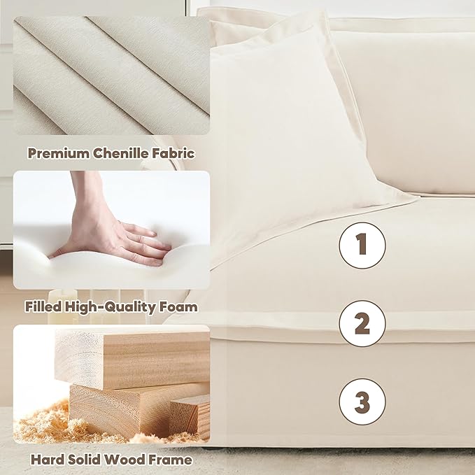 Chenille Oversized Accent Chair with Ottoman 49” W Big Comfy Modular Cloud Chair Cozy Armchair for Living Room Bedroom Family Room Reading Nook Cover Removable Cream