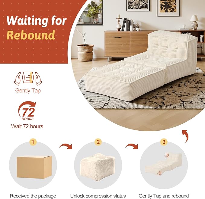 Folding Sofa Bed 5-in-1 Convertible Sleeper Reading Chair Corduroy Futon Sofa Bed Foldable Mattress with Back Support Portable Fold Out Chair Bed Comfy Floor Lounge for Living Room Bedroom