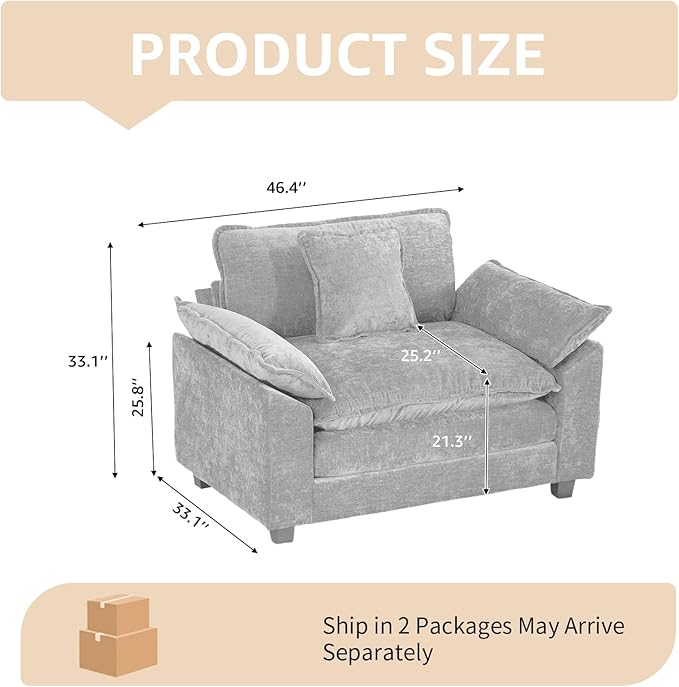 46.4'' Green Modern Large Sectional Couches for Living Room Chenille Fabric Modular Sectional Sofa Oversized Single Cloud Couch for Apartment Deep Seat Wide Arm Sofas Set Sofa para Sala