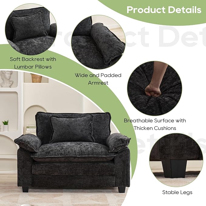 53 Comfy Cloud Sofa Couch with Throw Pillows Upholstered Deep Seat Cozy Sofa Chair Modern Single Seat Modular Sectional Sofa for Living Room