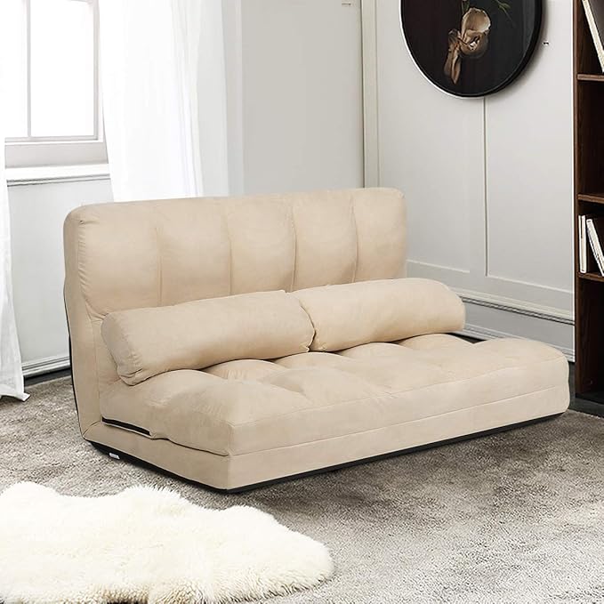 Giantex Beige Adjustable Floor Sofa 6-Position Reclining Foldable Lazy Sofa Sleeper Bed Suede Cloth Cover 71 x 44.5 x 23