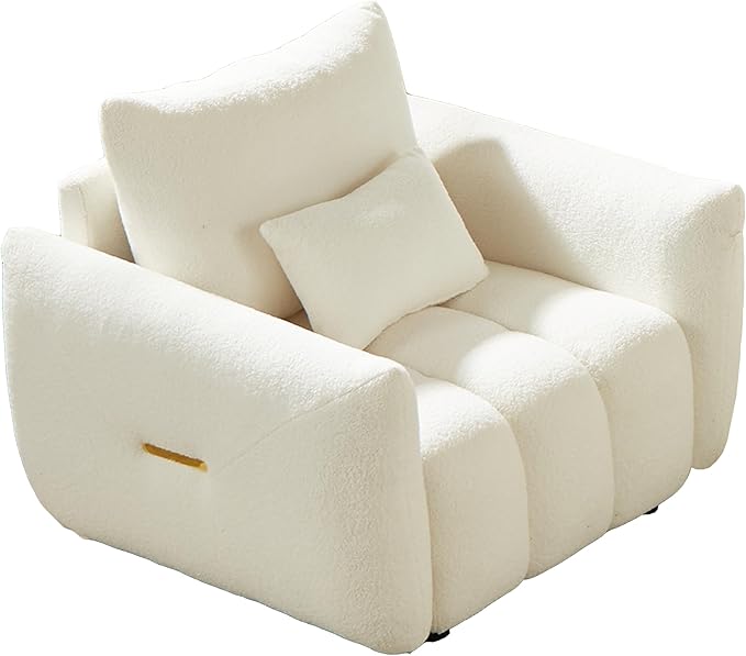 Modern Accent Chair with One Pillow 35.24'' Teddy Fabric Upholstered Sofa with Solid Wood Frame Single Sofa Lounge Chair for Apartment Office Living Room (Beige * Pillow98)