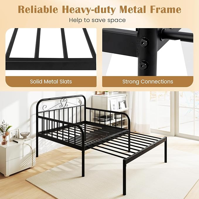 Giantex Metal Twin Bed Frame Convertible Sofa Bed with Headboard &amp Armrests Pull-Out Sleeper Chair Bed for Small Spaces Dorm Guest Apartment Suitable for Folding Sofa Mattress (Black)
