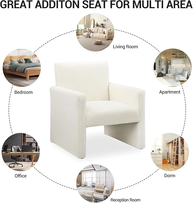 FUNKEEN Boucle Accent Chair Set of 2 – White Sherpa Armchairs with Plush Cushioned Seat Cozy Chairs for Living Room Bedroom Reading Nook