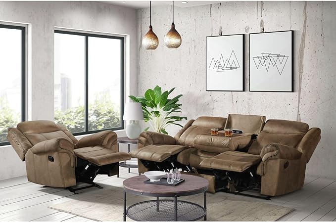 Pemberly Row Modern Glider Recliner T101 Brown Fabric 40 W x 38 D x 41 H Full Extension Reclining Contrast Welt Detailing Contemporary Living Room Chair for Relaxation
