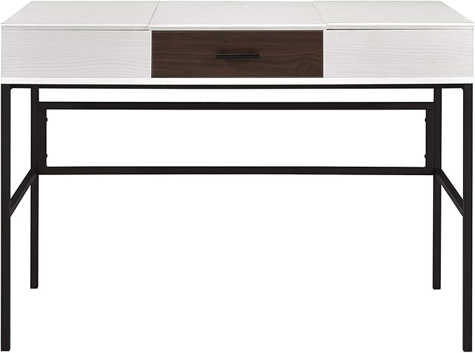 Natural &amp Black Writing Desk with USB Port - Contemporary Home Office Design