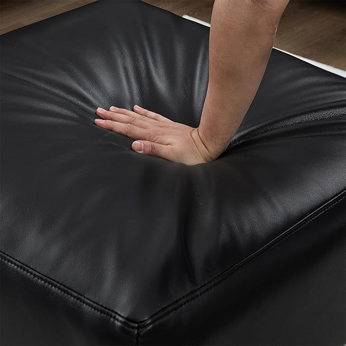 Mid-Century Modern Sofa with Movable Ottoman PU Leather V-Shaped Couch with Solid Wood Legs Comfy Modular Sectional Sofa Upholstered Cozy Couch for Living Room Bedroom Apartment(104W Black)