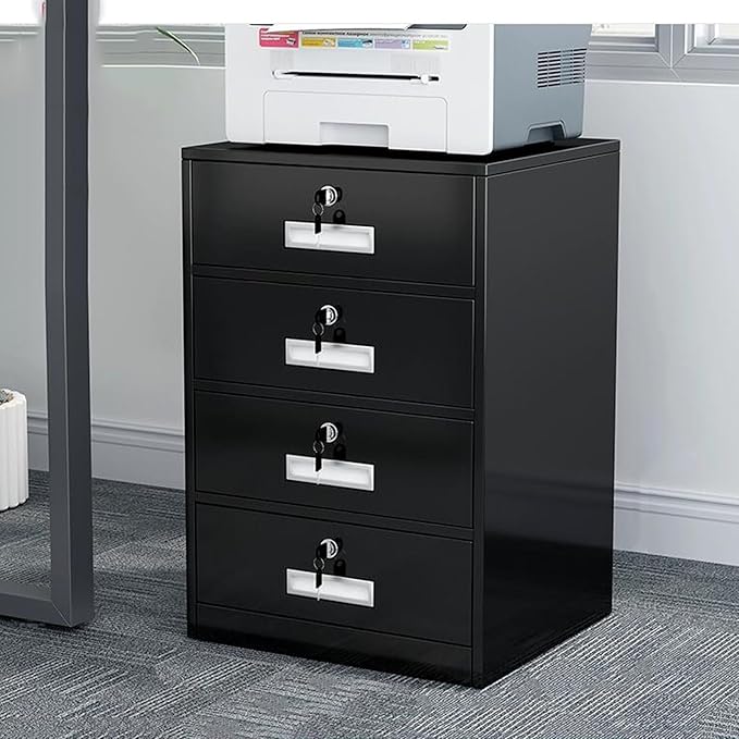 Filing Cabinet Under Desk with Lock Four Drawer Cabinet File Information Cabinet Tin File Cabinet (Color : Black)