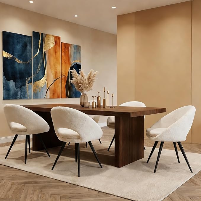 Modern Dining Chairs Set of 2 Upholstered Kitchen Chairs Dining Room Chairs Comfortable Side Accent Chairs with Curved Back for Kitchen Living Room Restaurant (White2)