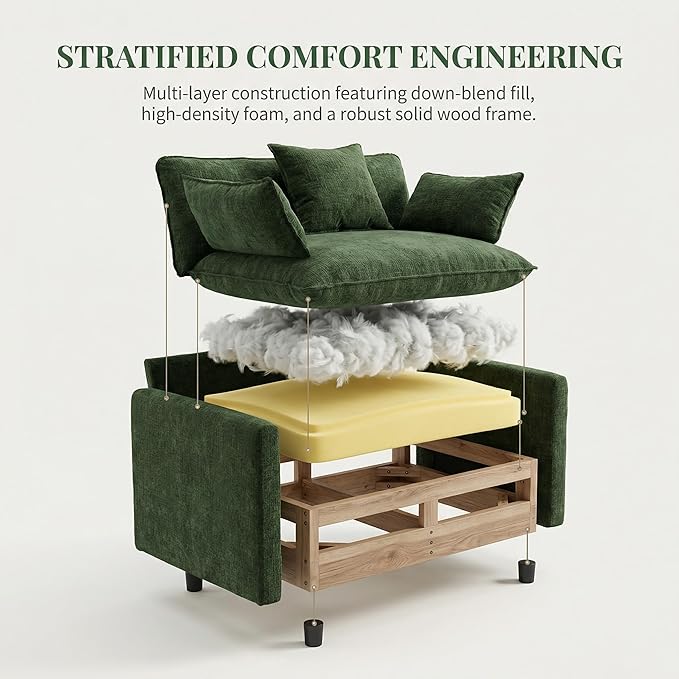39.4 Oversized Modern Accent Chair with Ottoman Chenille Upholstered Club Chair for Living Room &amp Bedroom Reading Chair 350 lbs Weight Capacity (Green 1 Seat)